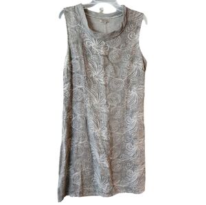 Lina Tomei 100% Linen‎ Embroidered Gray Mini Dress Women's Large